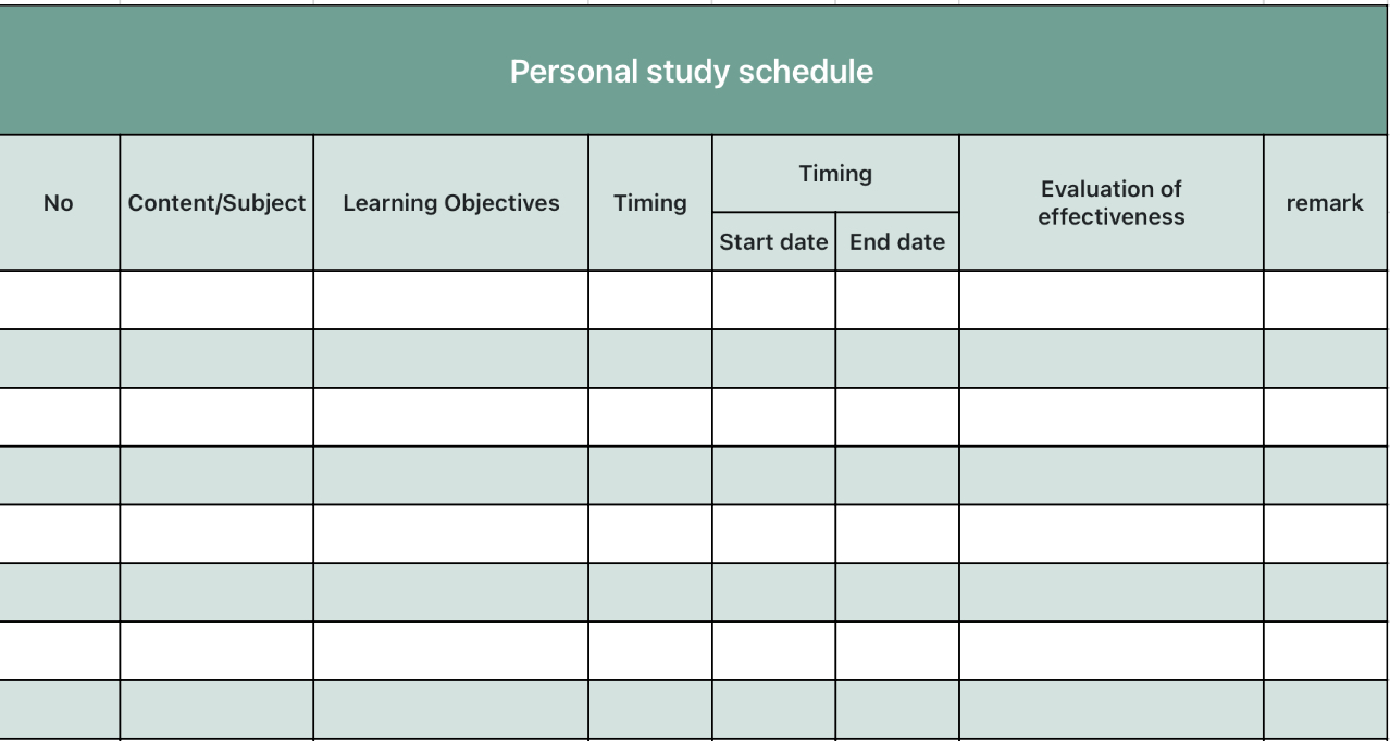 Personal study schedule